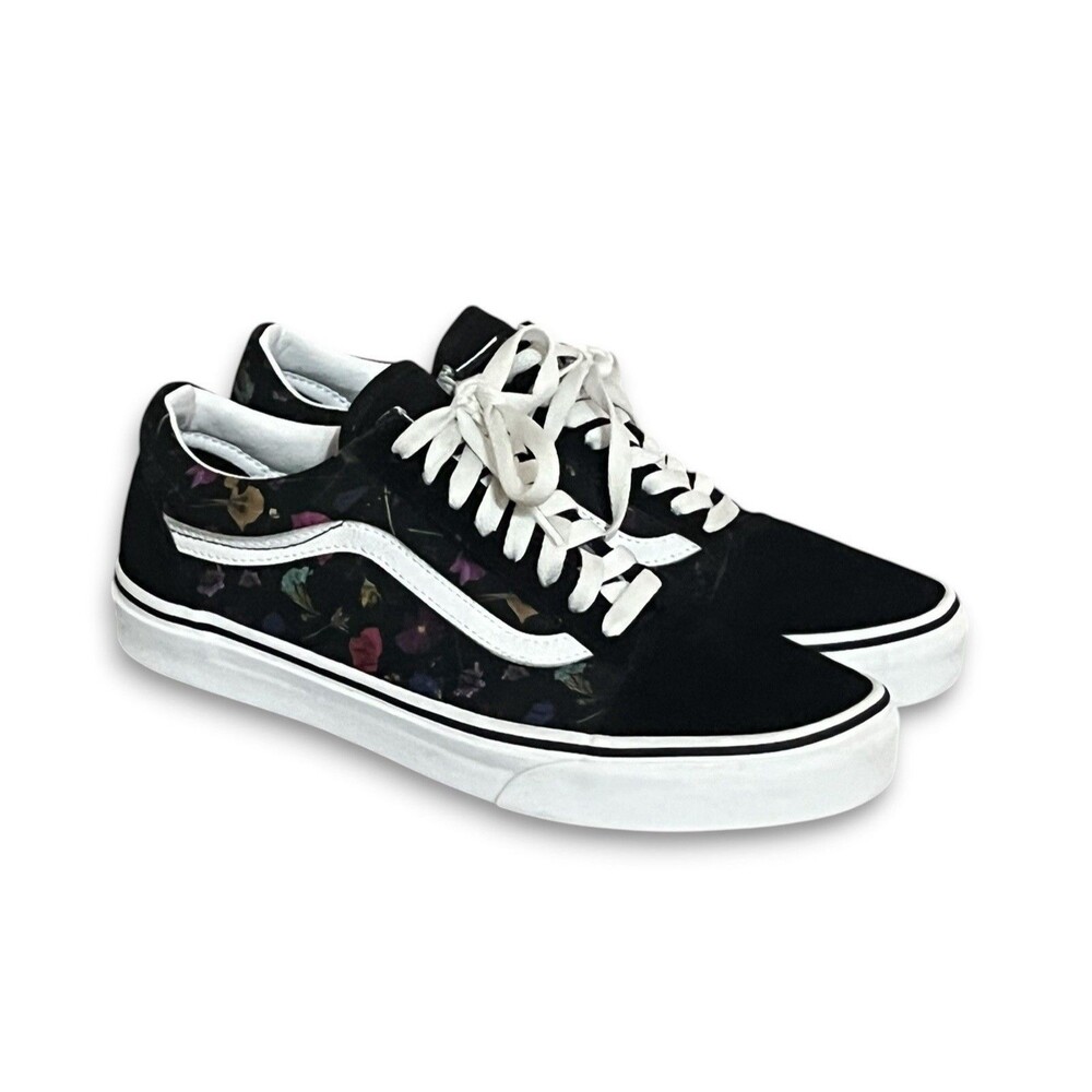VANS Old Skool Black Suede Moody Floral Canvas Casual Skate Sneakers W8.5 M7